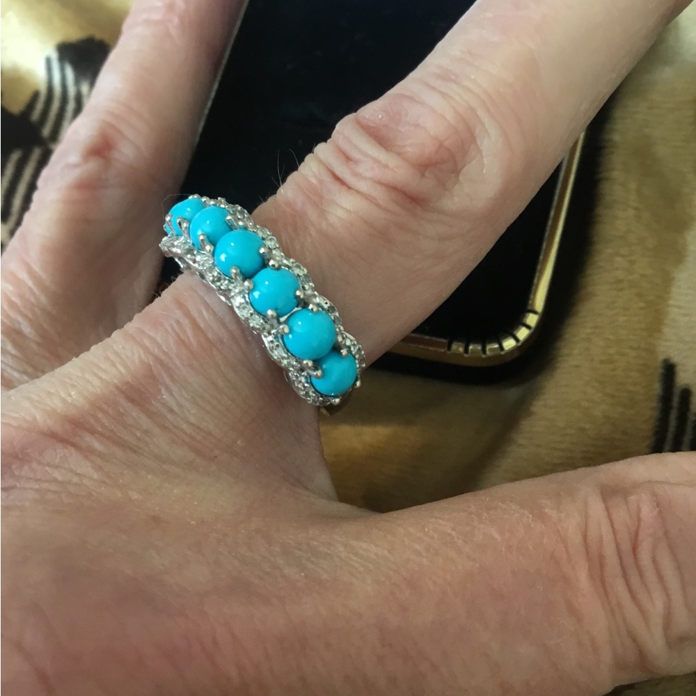 NWOT Sleeping Beauty Turquoise & White Zircon Sterling Silver Ring - Picture 3 of 12